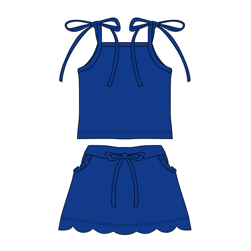 Navy solid cotton top matching shorts girls summer outfit preorder