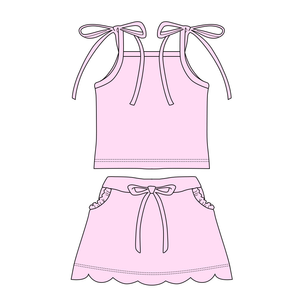 Pink solid cotton top matching shorts girls summer outfit preorder