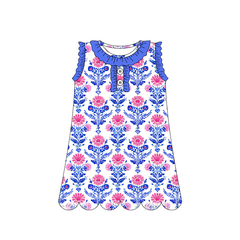 Pink flowers print girls summer dress preorder