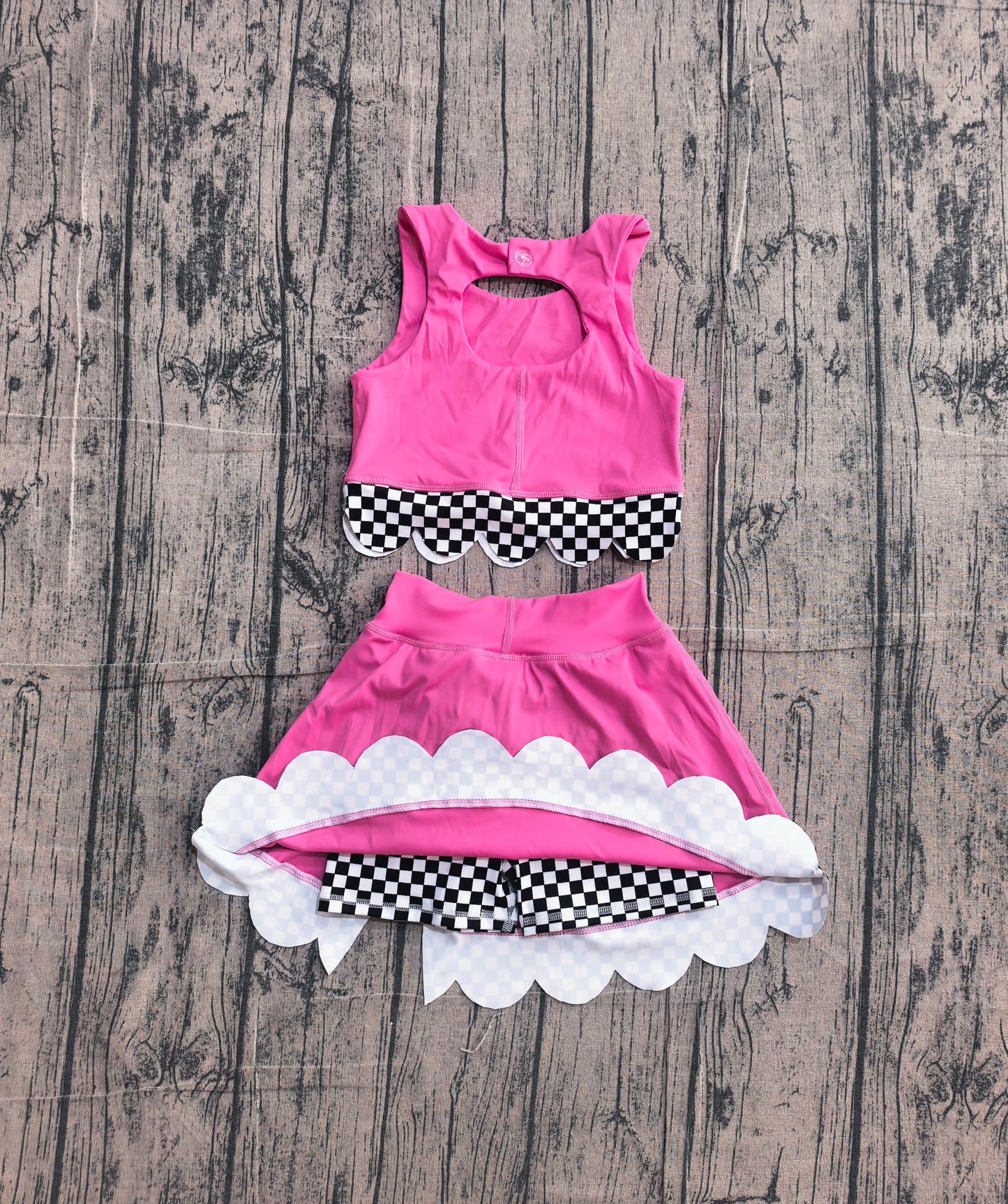 Hot pink yoga top matching skorts girls summer outfit preorder