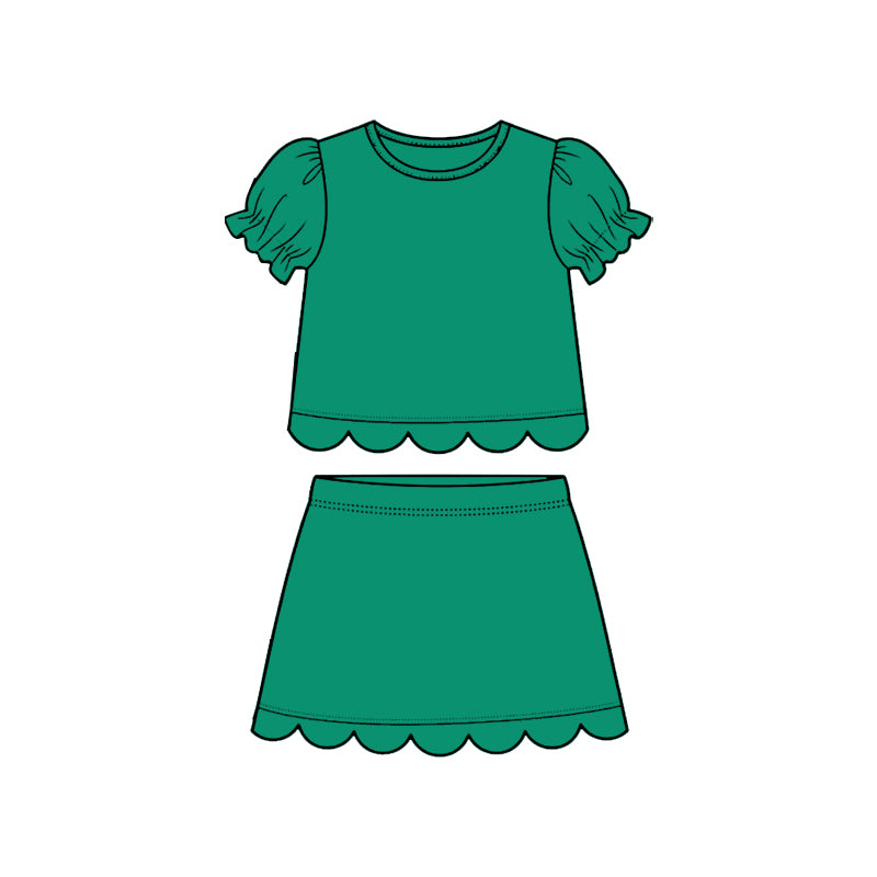 Green scallop top matching skorts girl summer outfit preorder