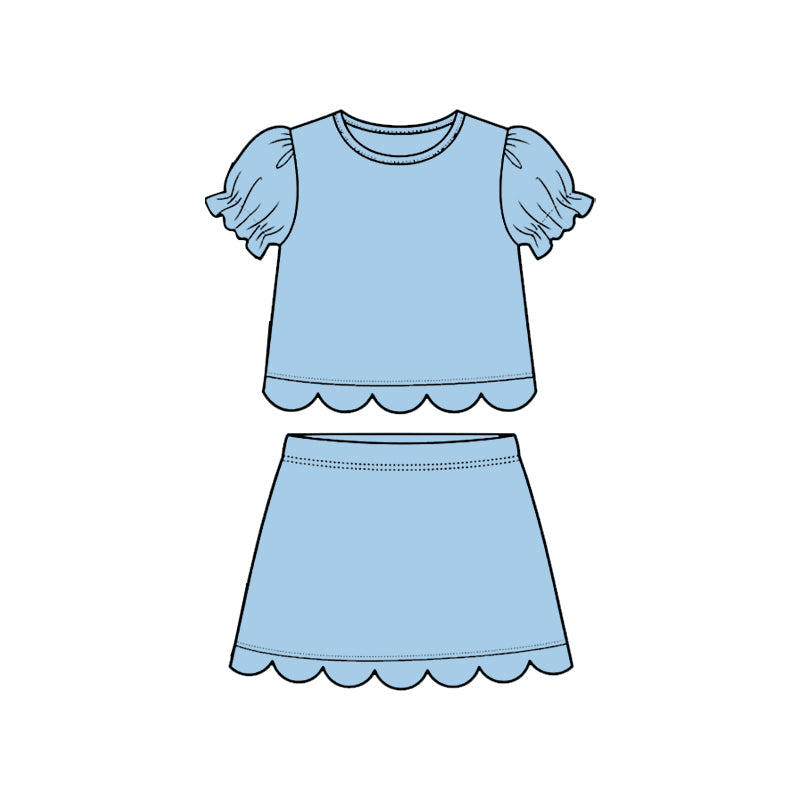 Blue scallop top matching skorts girl summer outfit preorder