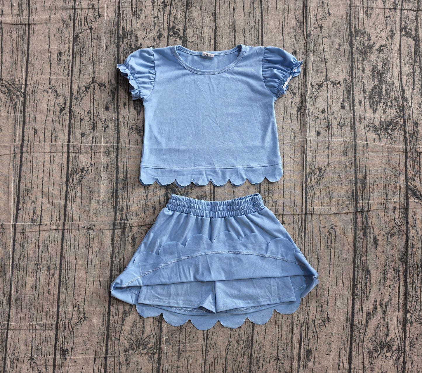 Blue scallop top matching skorts girl summer outfit preorder