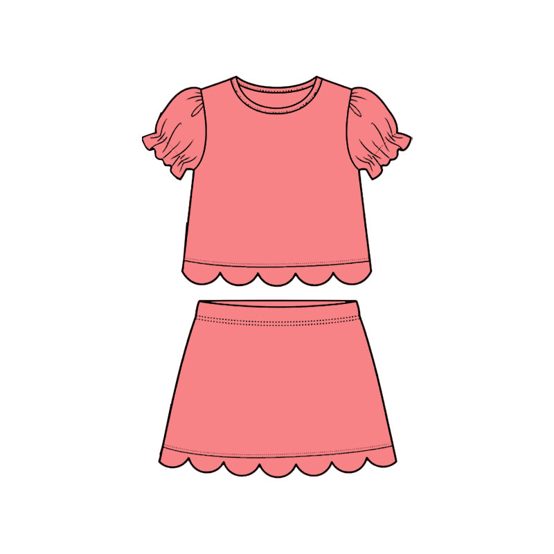 Coral scallop top matching skorts girl summer outfit preorder
