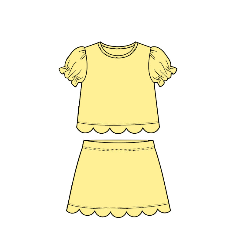Yellow scallop top matching skorts girl summer outfit preorder