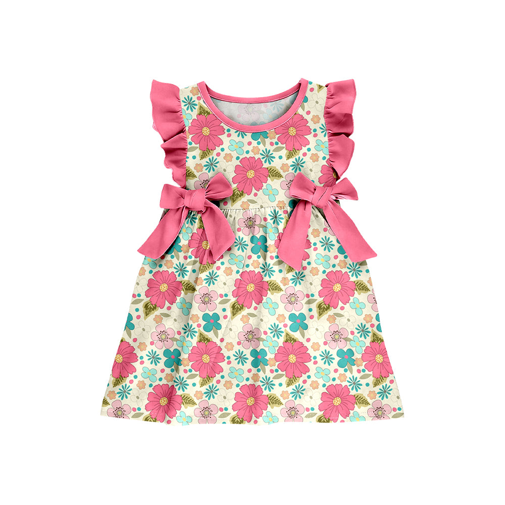 Pink blue flowers print girls summer dress preorder