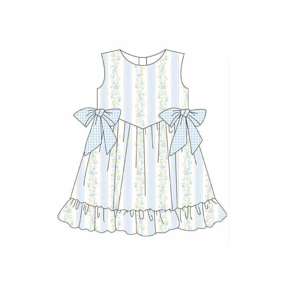 Blue flowers print girls summer dress preorder