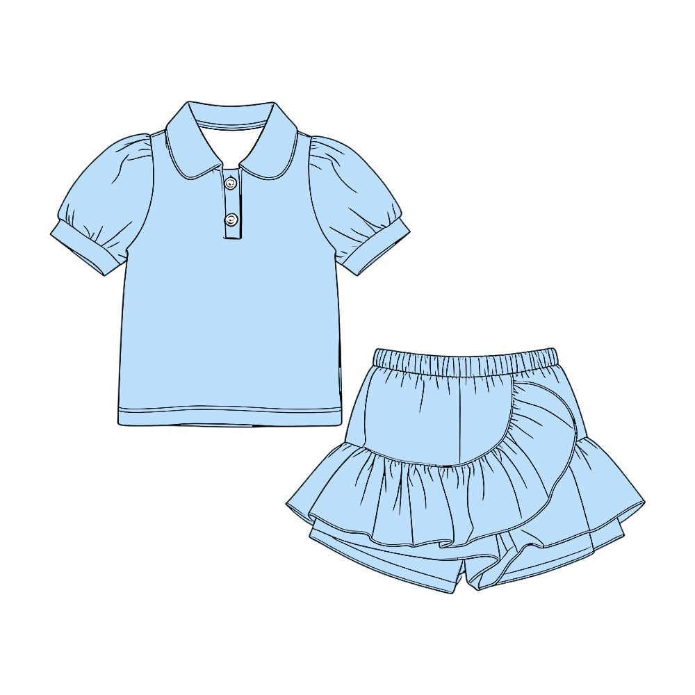 Blue pullover top matching shorts girl summer outfit preorder