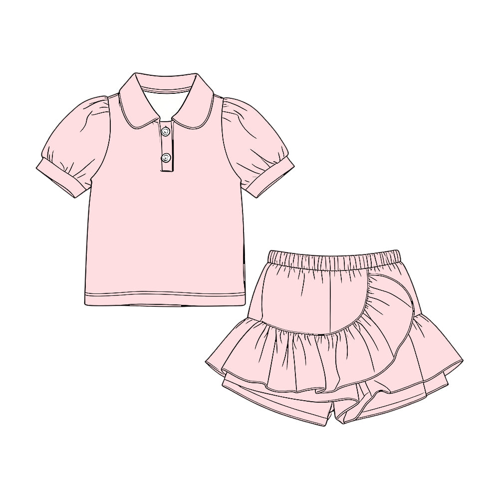 Pink pullover top matching shorts girl summer outfit preorder