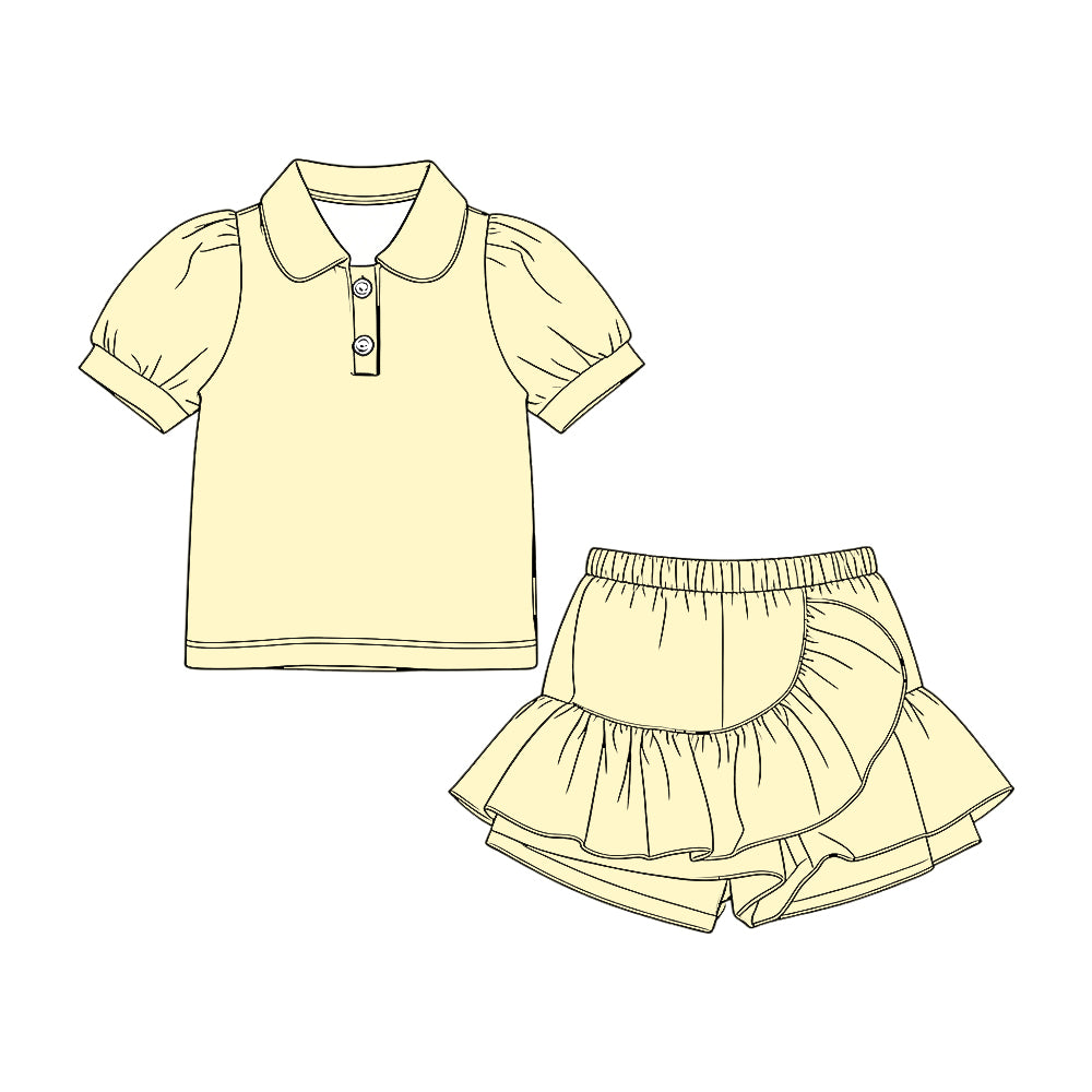Yellow pullover top matching shorts girl summer outfit preorder