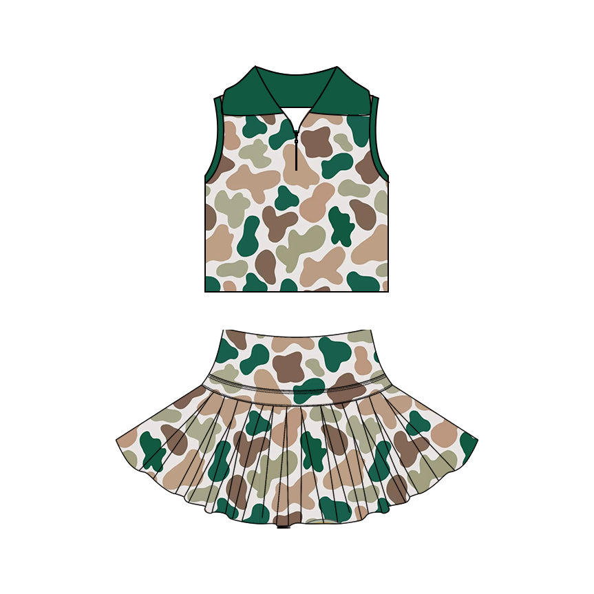 Green brown camo yoga top matching skorts girls summer outfit preorder