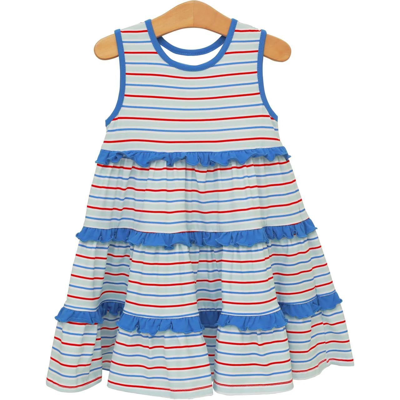 Red blue stripes print girls summer dress preorder