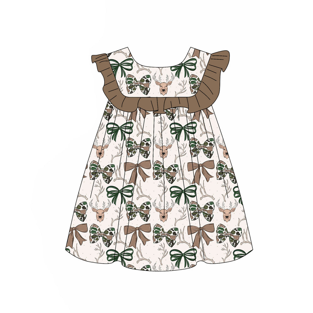 Green bow deer print girls summer dress preorder