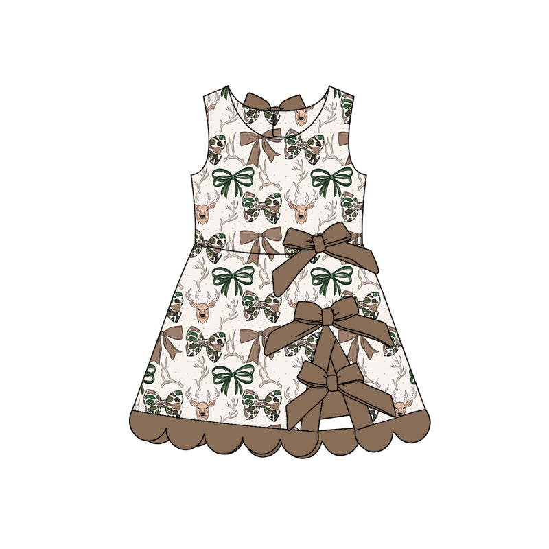 Green bow deer print girls summer yoga dress preorder