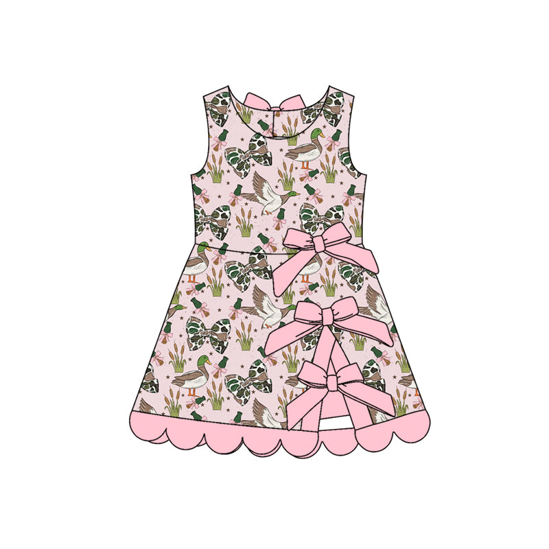 Green bow duck print girls summer yoga dress preorder
