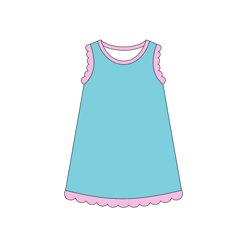 Blue color pink ruffle girls summer dress preorder