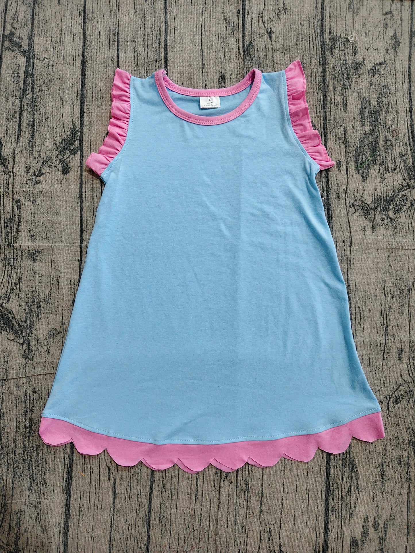 Blue color pink ruffle girls summer dress preorder