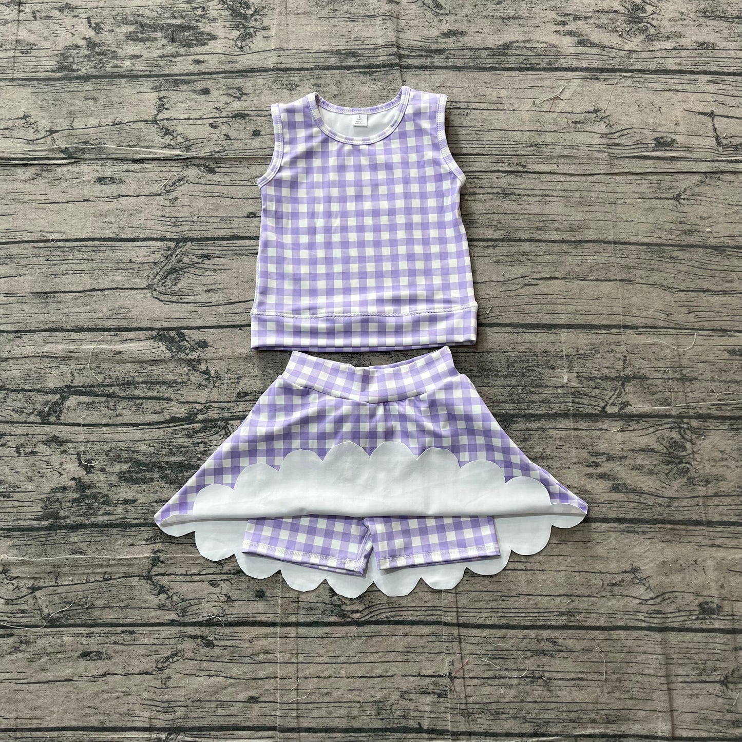 Lavender plaid girls summer tank top matching skorts yoga outfit preorder