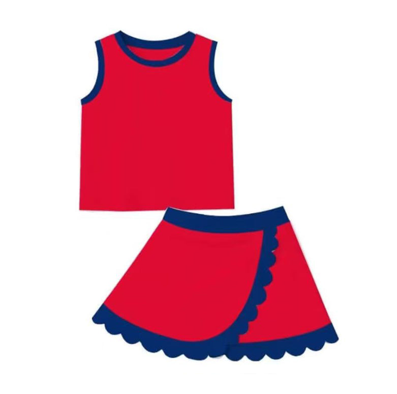 Girls summer red yoga tank top matching skorts outfit preorder
