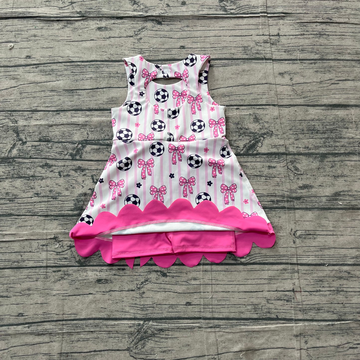Pink bow football print girls summer yoga dress preorder