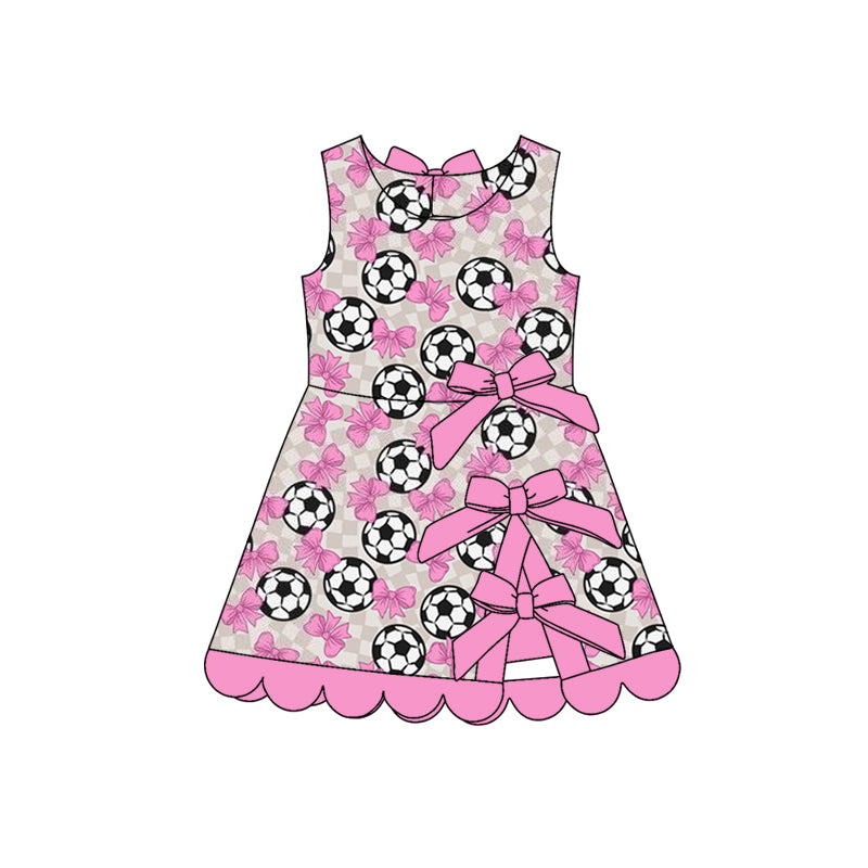 Pink bow football print girls summer yoga dress preorder