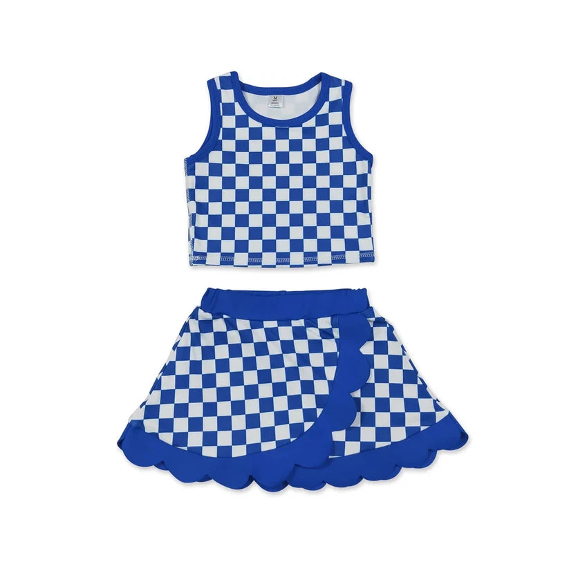 Green plaid top matching skorts girls summer yoga outfit