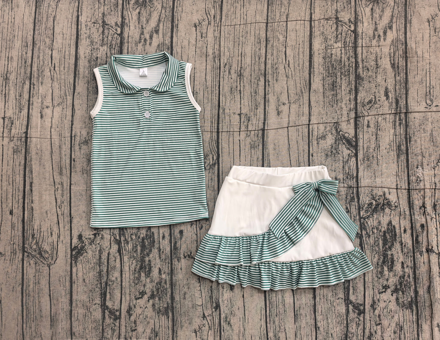 Grey green tank top matching skorts girls summer yoga outfit preorder