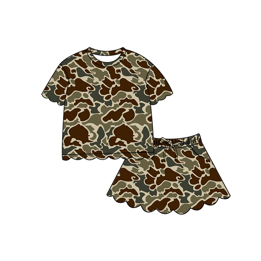 Brown Camo short sleeve top matching skorts girls summer outfit preorder