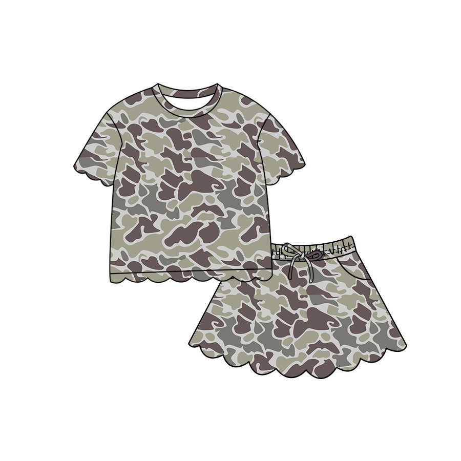 Dark Grey Camo short sleeve top matching skorts girls summer outfit preorder