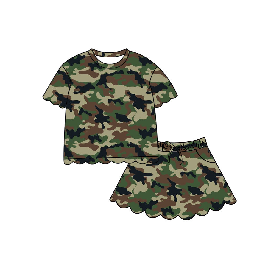 Green Black Camo short sleeve top matching skorts girls summer outfit preorder