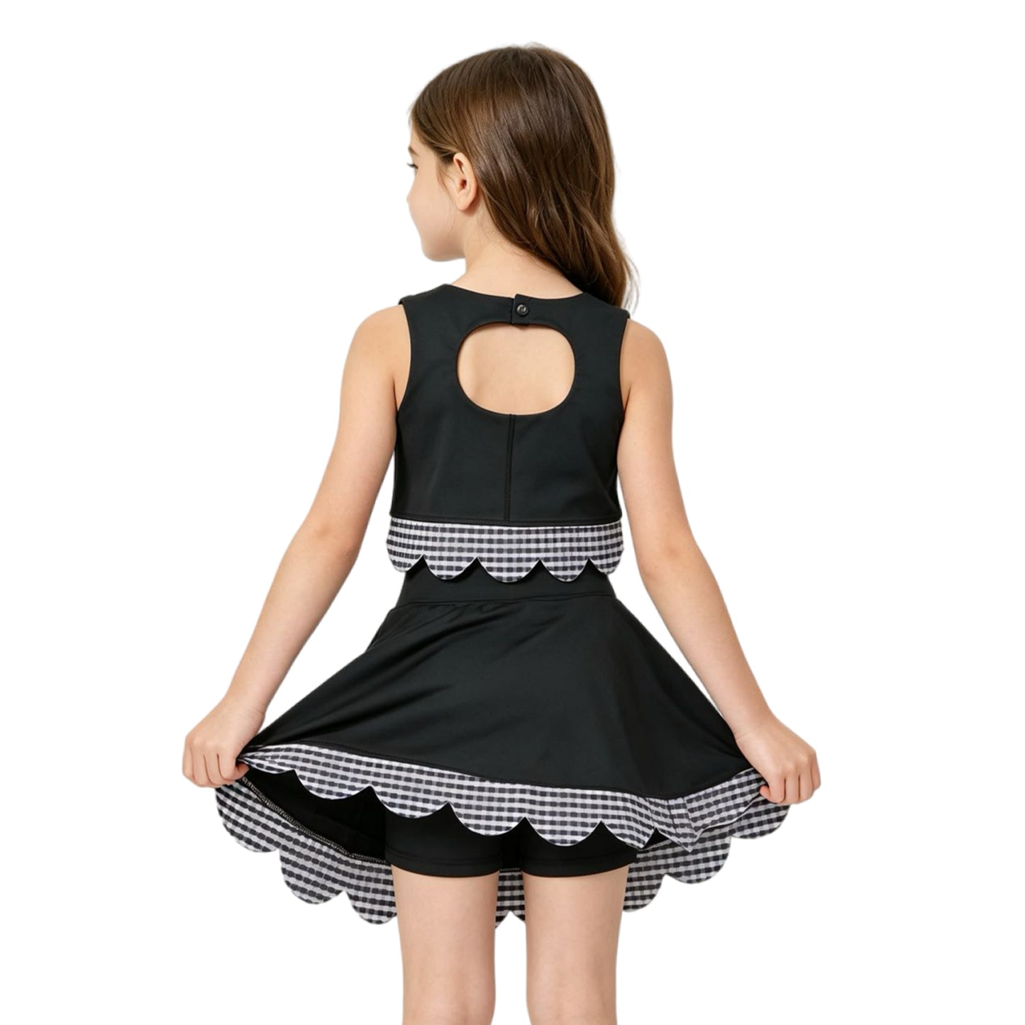 Black top matching skorts girls summer yoga outfit