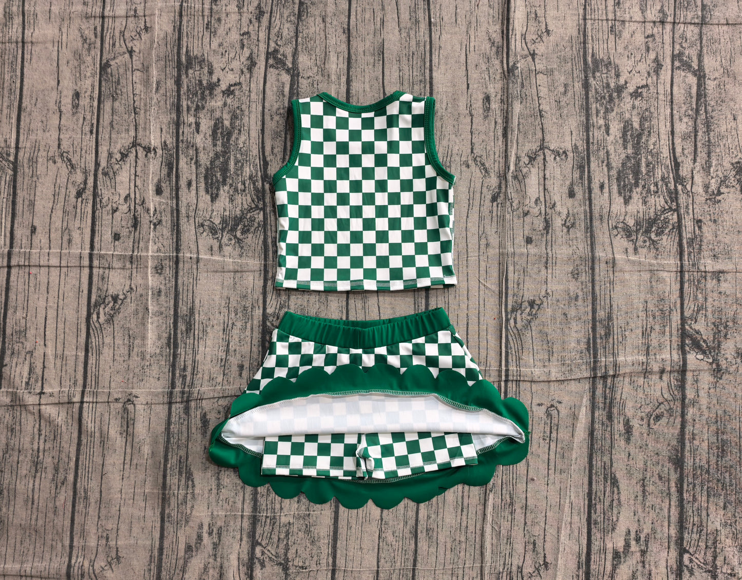 Green plaid top matching skorts girls summer yoga outfit preorder