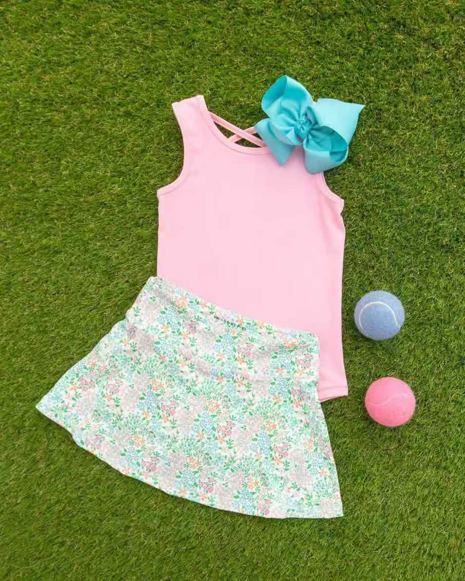 Pink tank top matching skorts girls summer outfit preorder