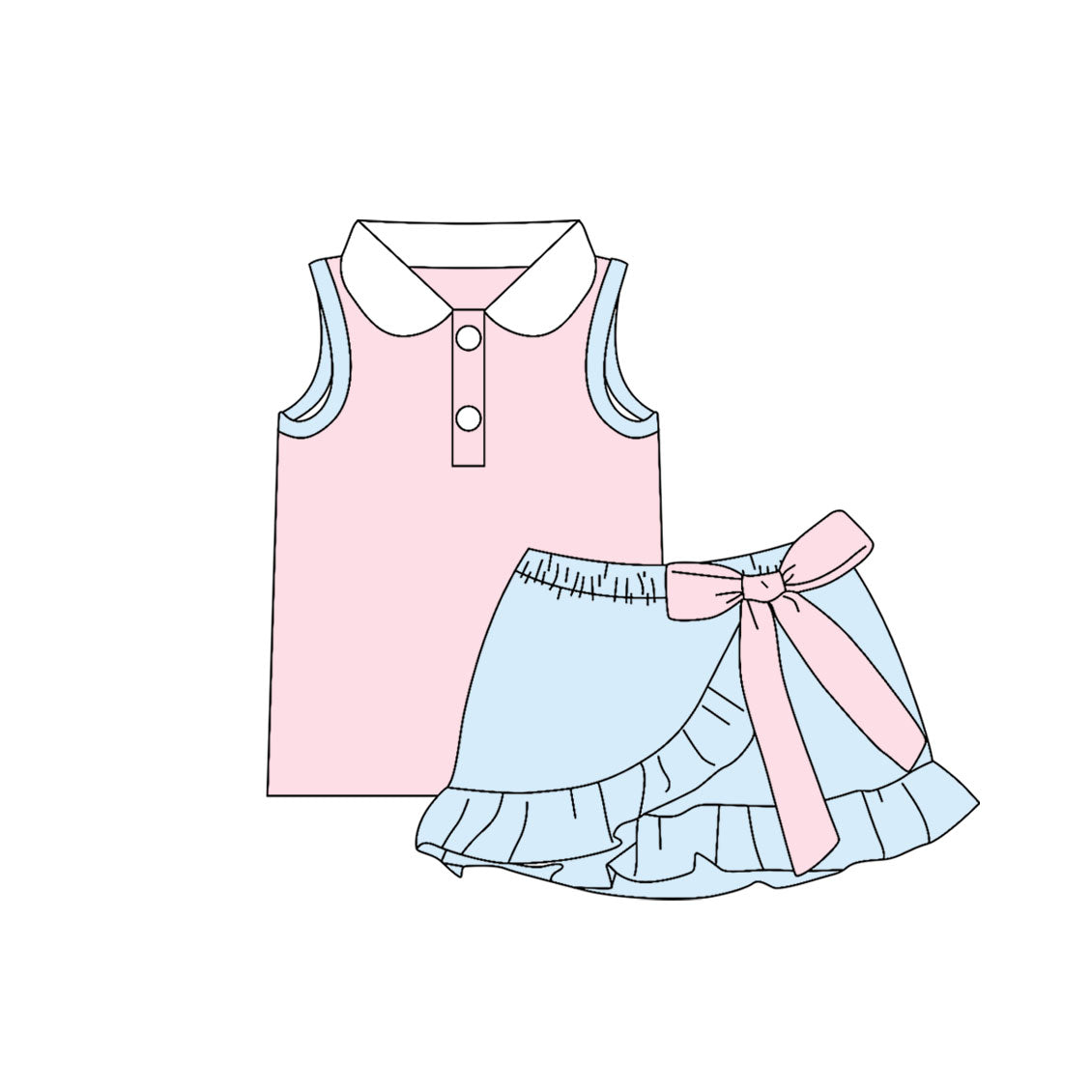 Pink tank top matching skorts girls summer outfit preorder