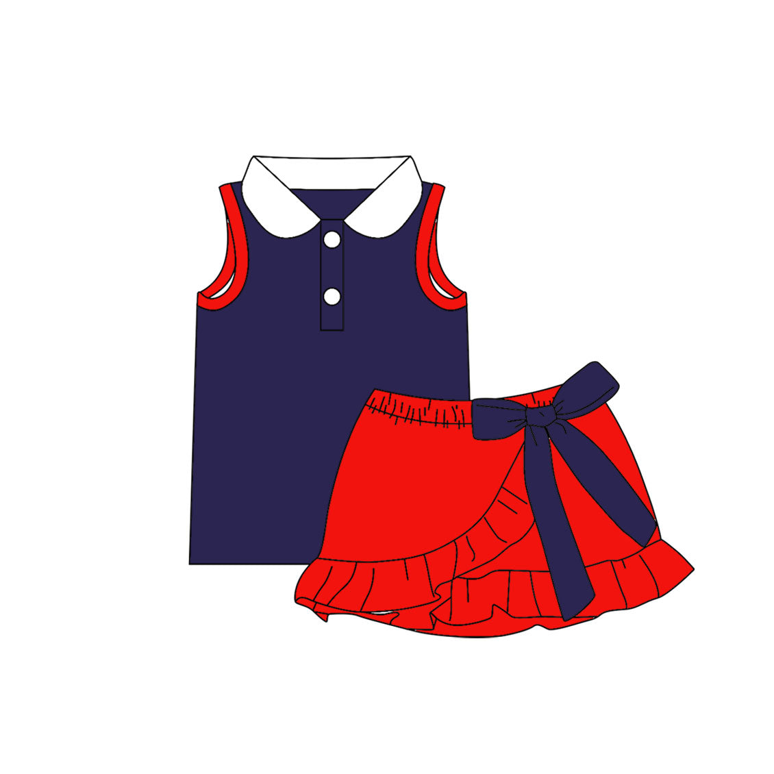 Blue tank top matching skorts girls summer outfit preorder