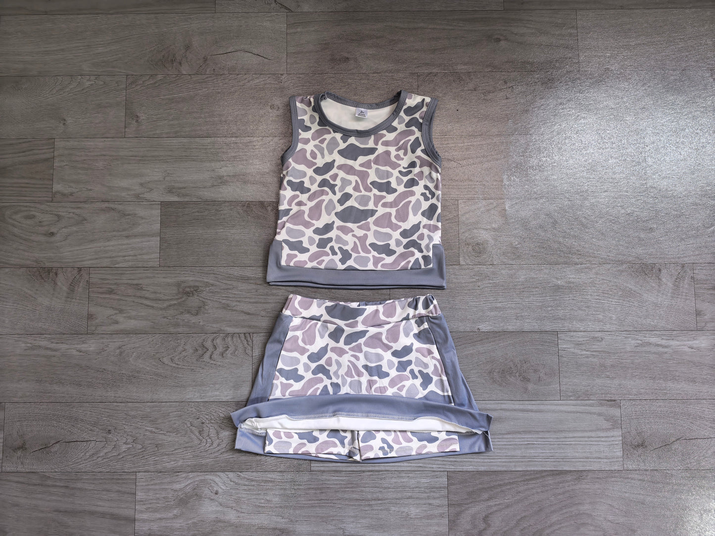 Light grey yoga top matching skorts girls summer outfit preorder
