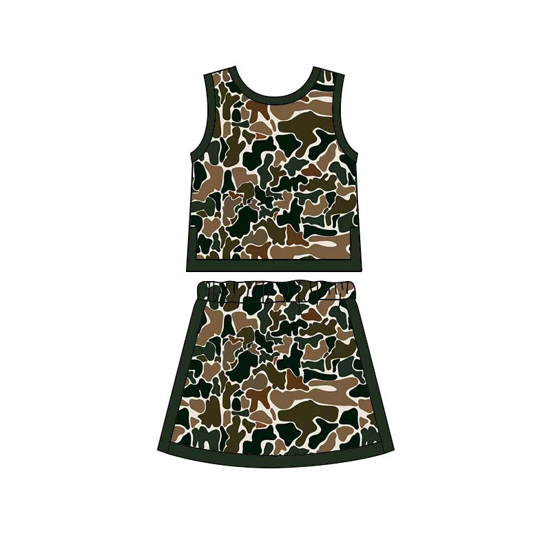 Brown green yoga top matching skorts girls summer outfit preorder