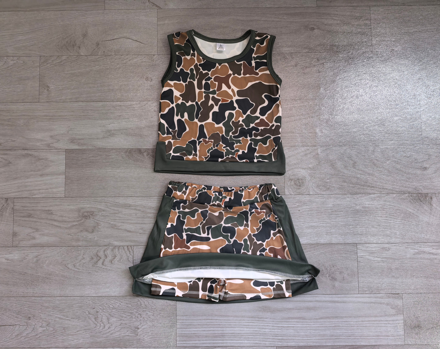 Brown green yoga top matching skorts girls summer outfit preorder