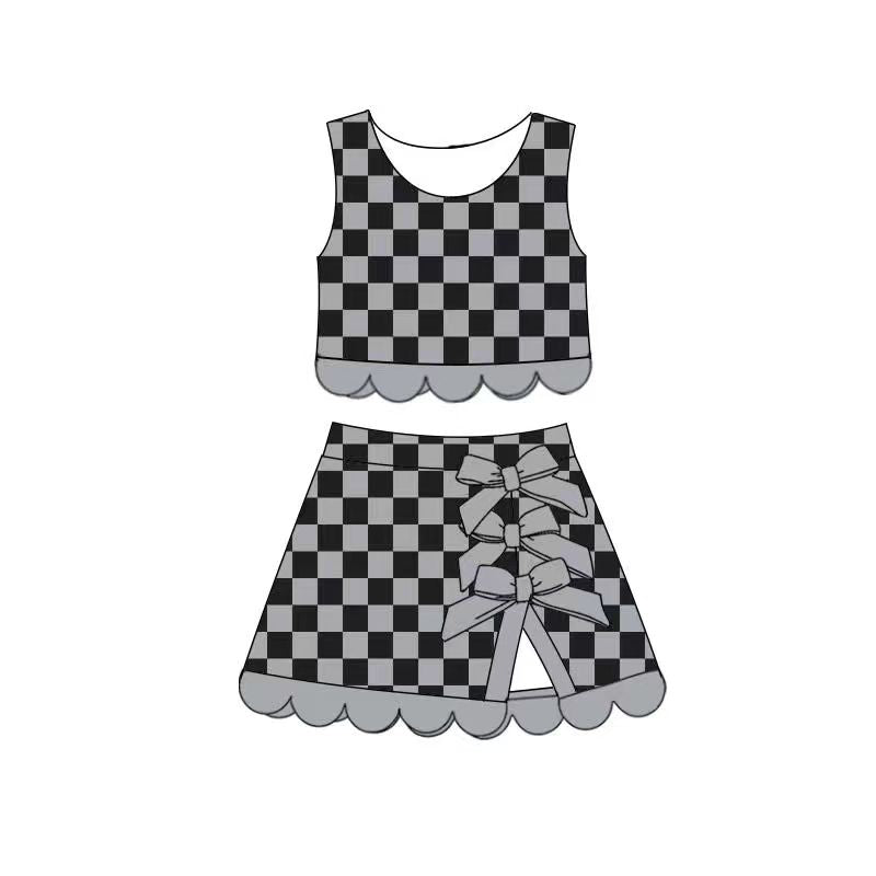 Black checkered yoga tank top matching skorts girls summer outfit preorder