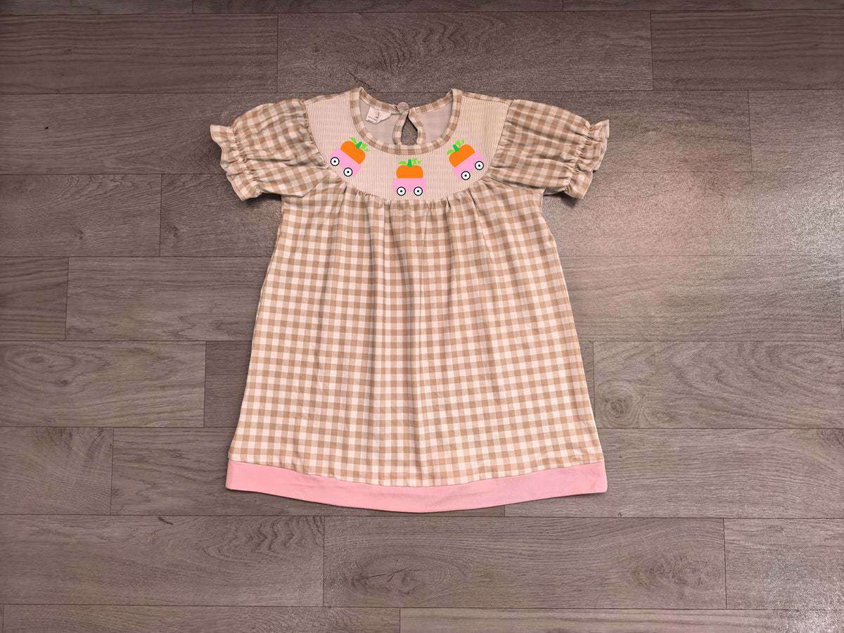 Fall pumpkin print girls short sleeve smocked dress preorder