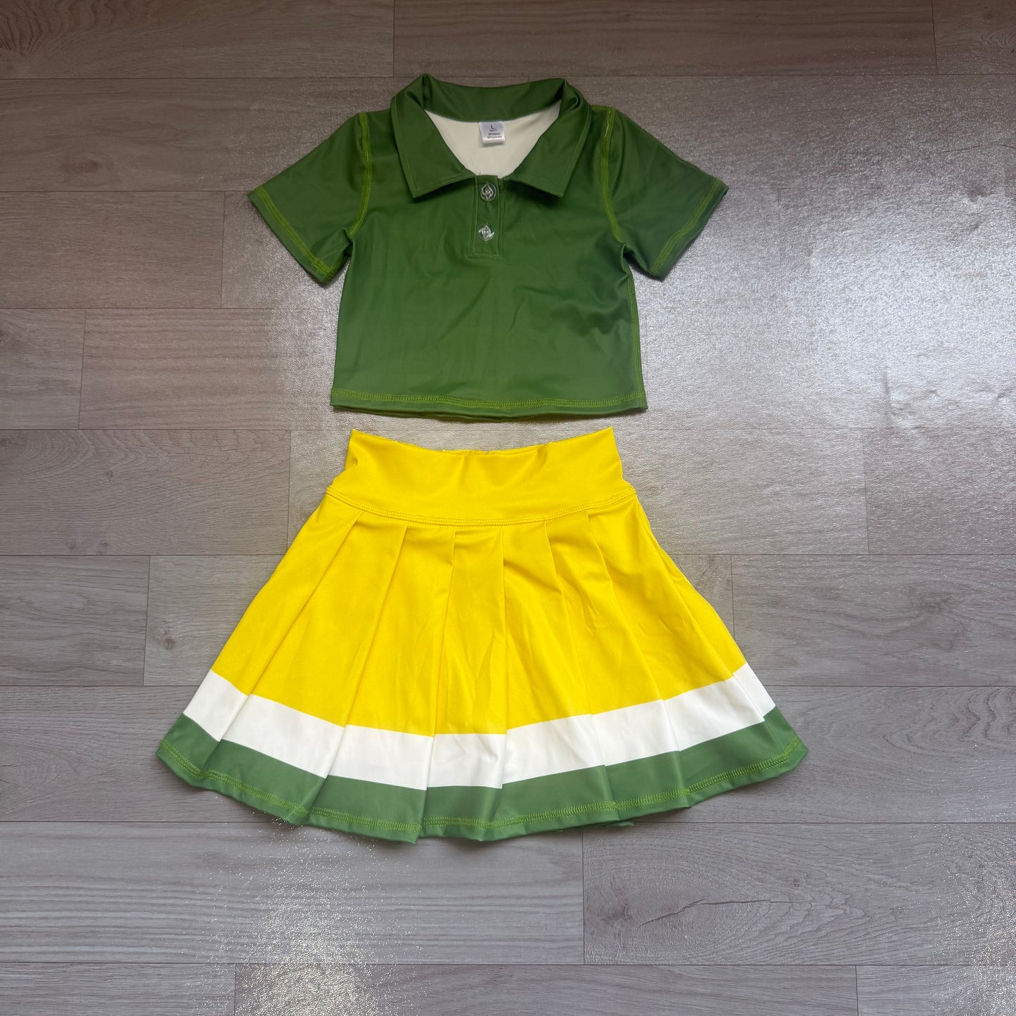 Green short sleeve top matching skirts girls summer yoga outfit preorder