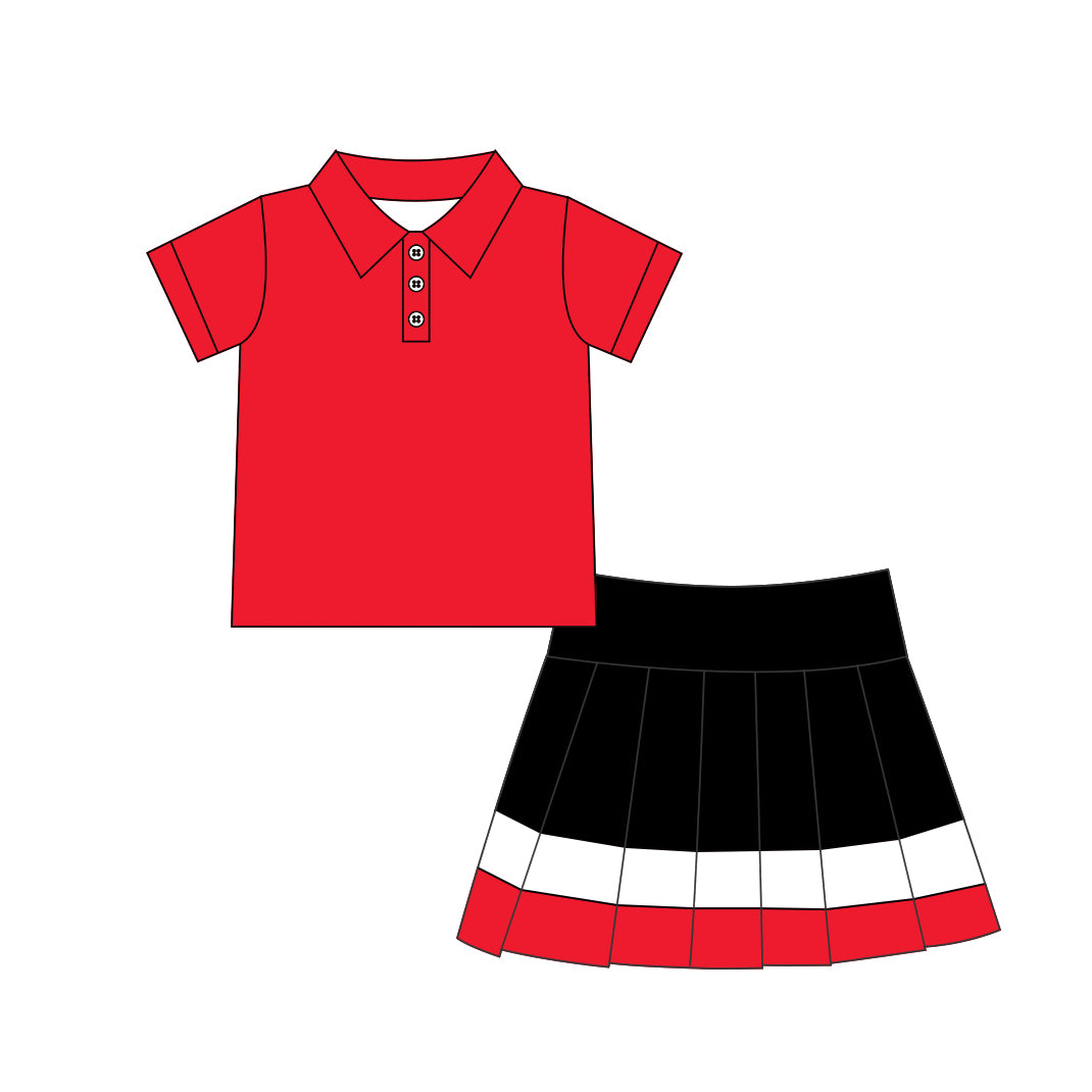 Red short sleeve top matching skirts girls summer yoga outfit preorder