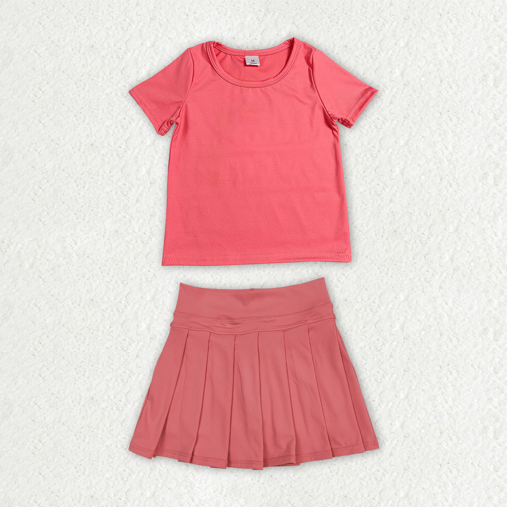 Watermelon color short sleeve yoga top matching skorts girls summer athletic outfit