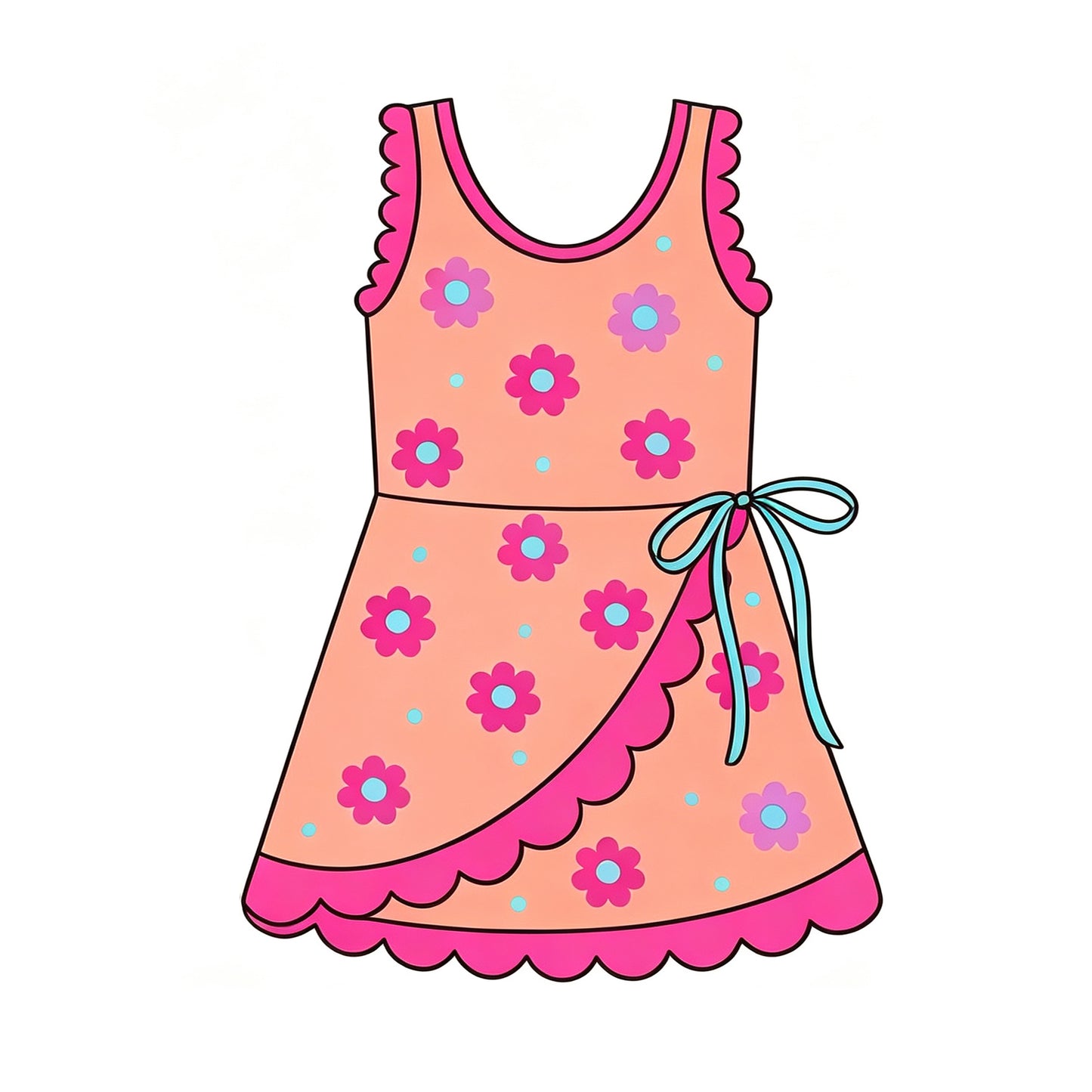 Flowers color girls summer yoga scallop design dress preorder