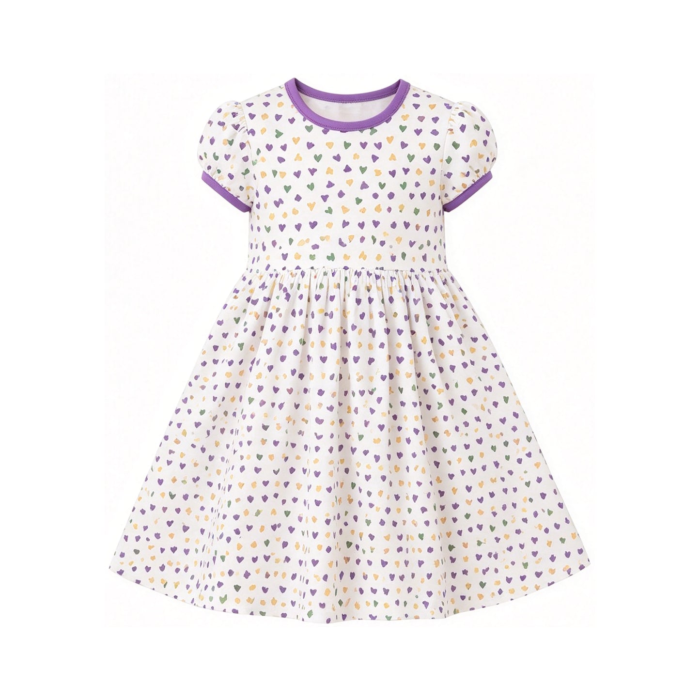 Mardi Gras heart print girls short sleeve dress preorder