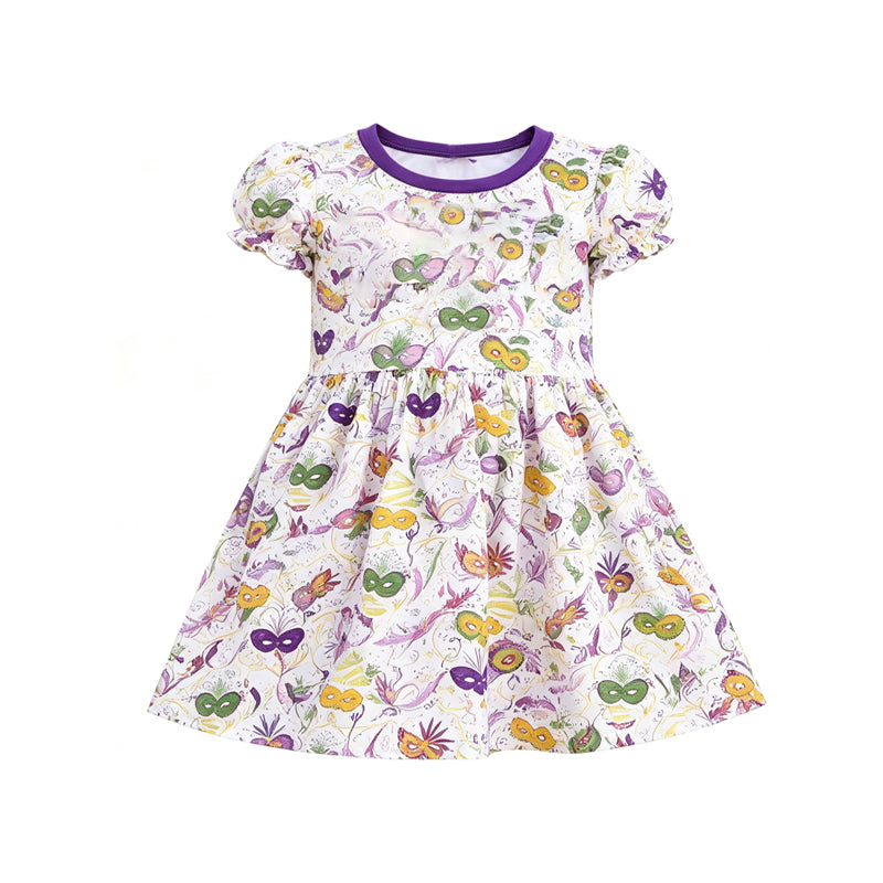 Mardi Gras print girls short sleeve dress preorder