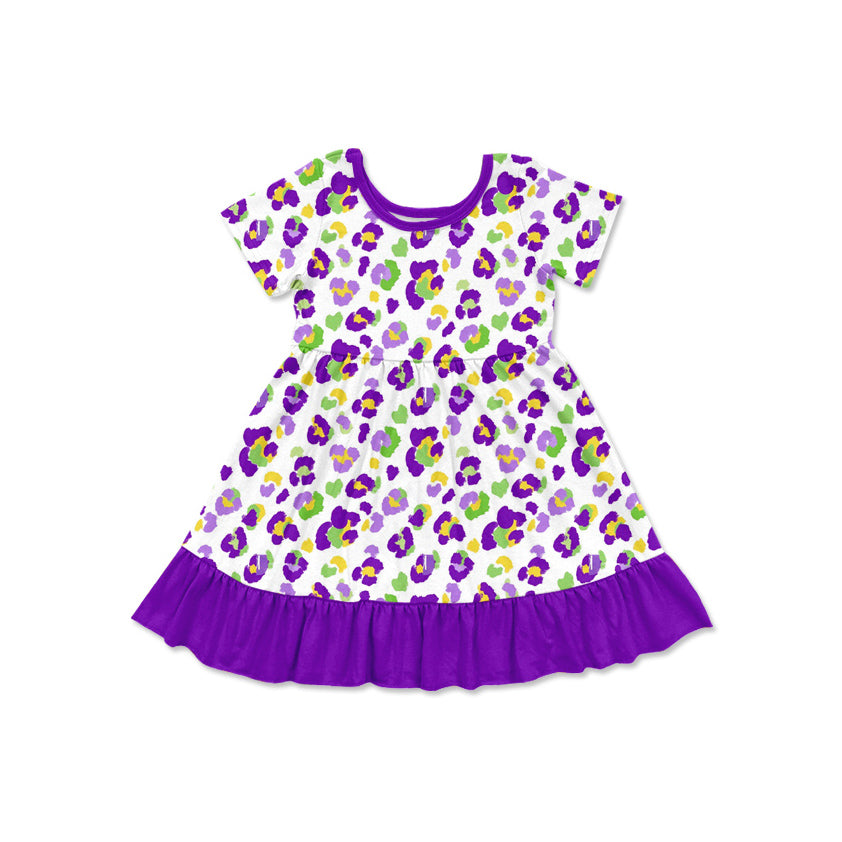 Mardi Gras cheetah print girls short sleeve dress preorder