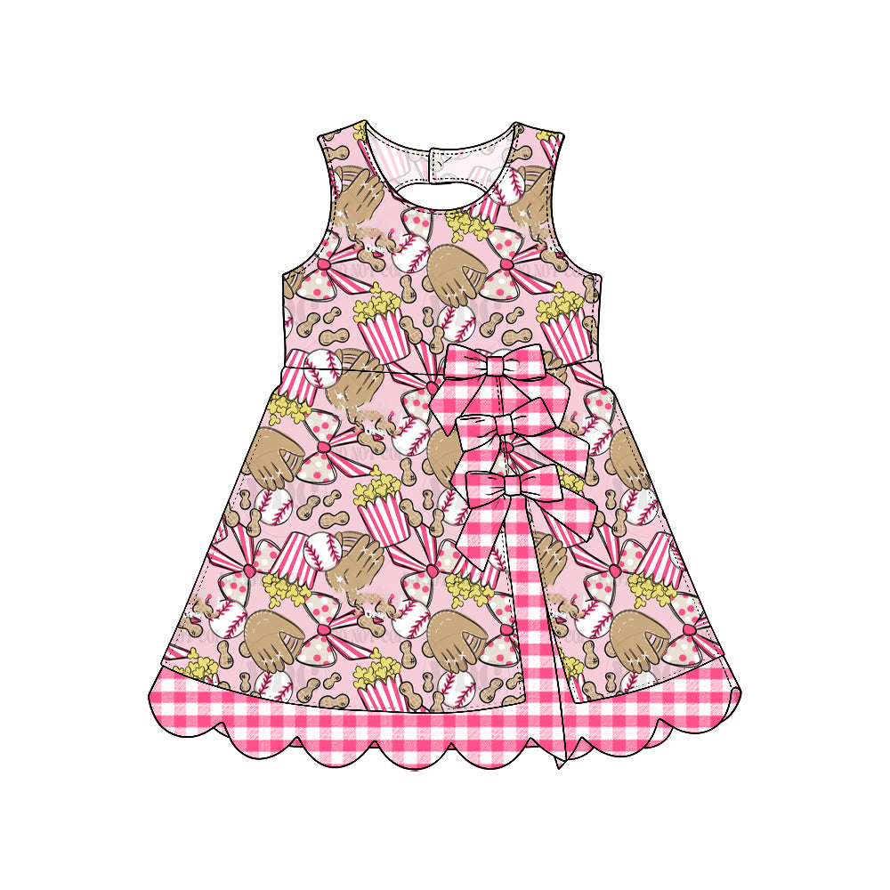 Baseball bow design girls sleeveless yoga dress preorder