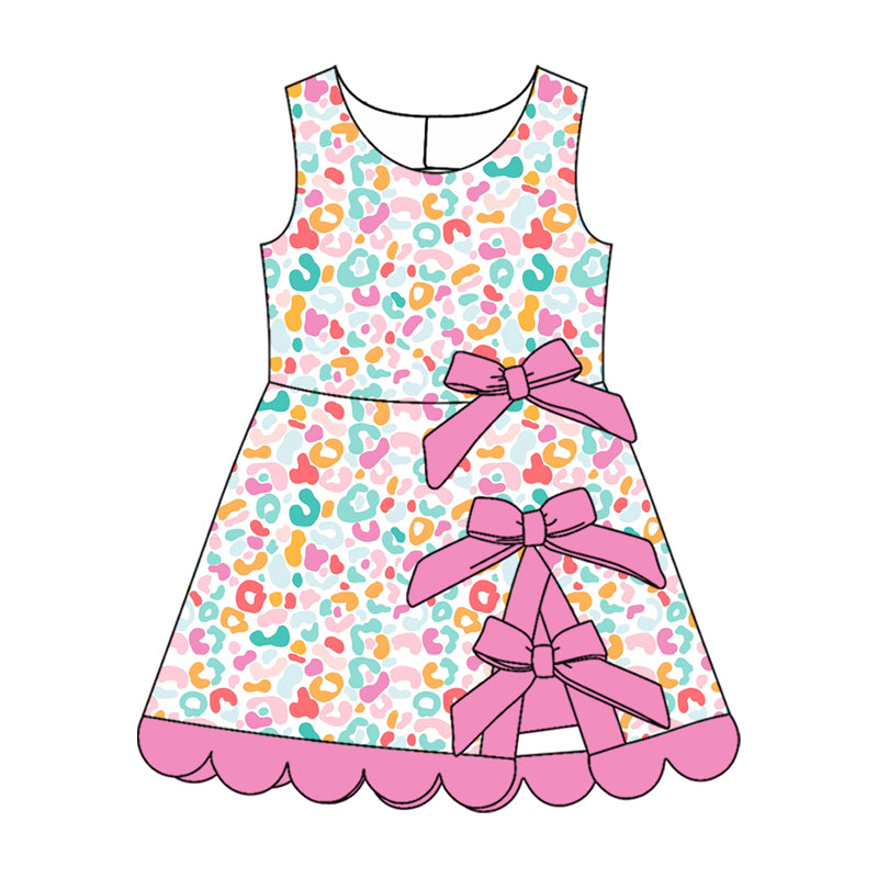 Leopard bow design girls sleeveless yoga dress preorder