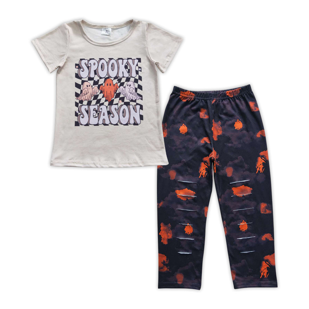 Spooky season short sleeve top matching leggings 2pcs Halloween outfit
